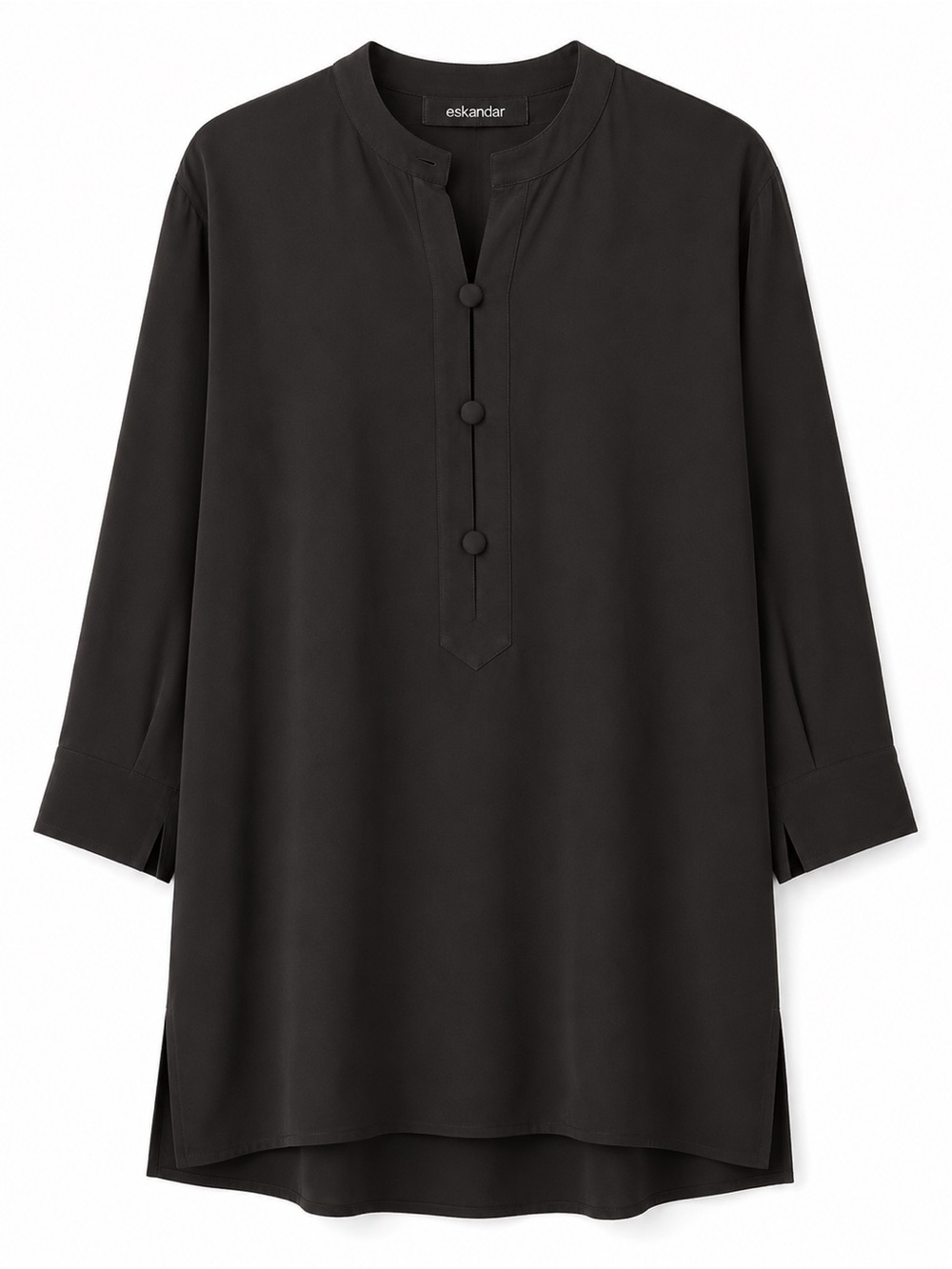 eskandar Black Mandarin Placket Tunic with Buttons